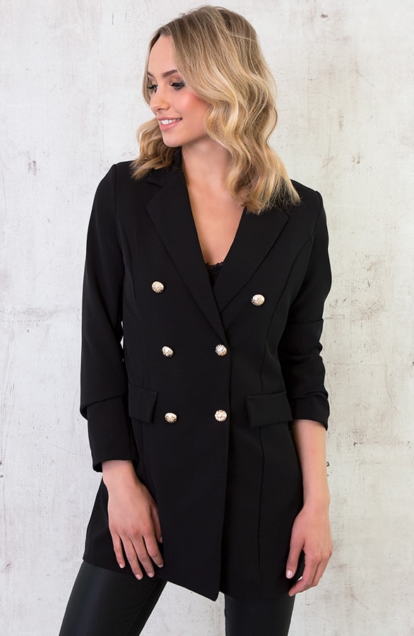 Lange Blazer Button Zwart – shoparchief, foto 5