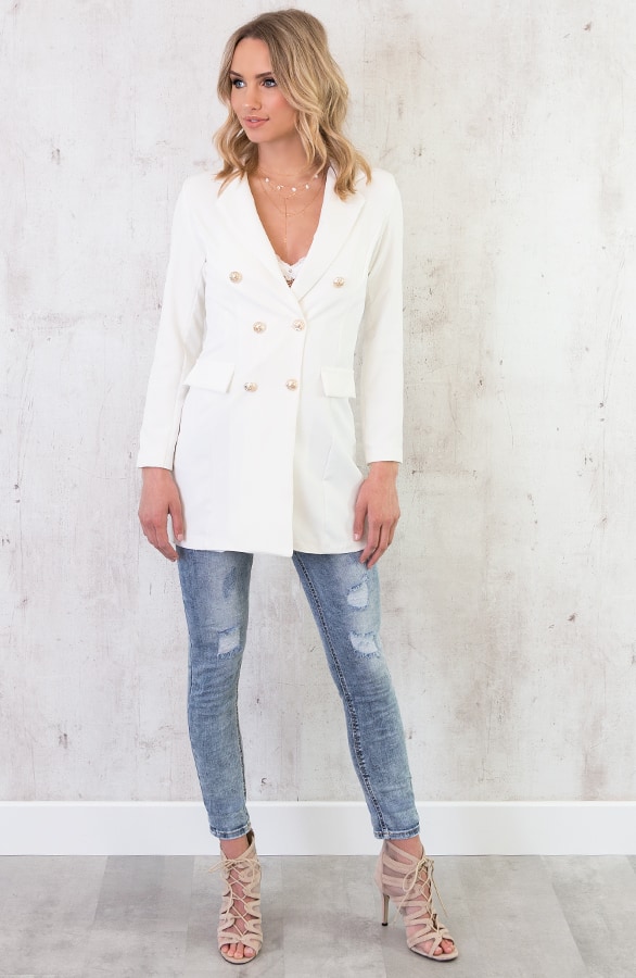 Lange Blazer Button Wit – shoparchief, foto 6