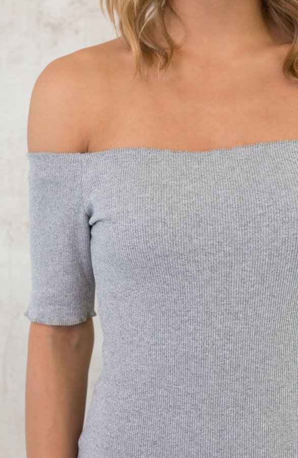 Off Shoulder Rib Jurk Grijs – shoparchief, foto 4