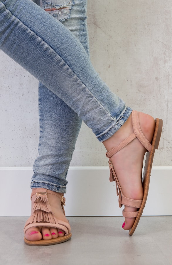 Suede Fringe Sandalen Roze – shoparchief, foto 2