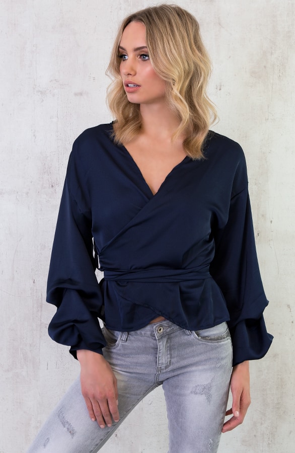 Zijde Overslag Blouse Marine – shoparchief, foto 2