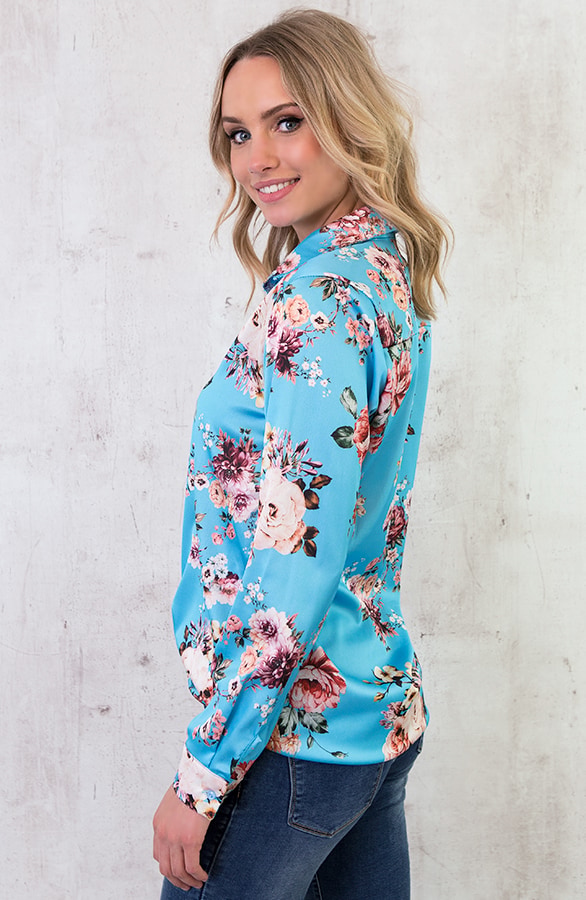 Bloemen Blouse Zijde Blauw – shoparchief, foto 2