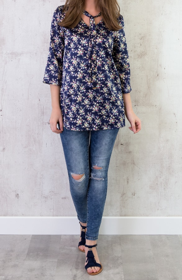 Strik Blouse Bloemen Marine – shoparchief, foto 2