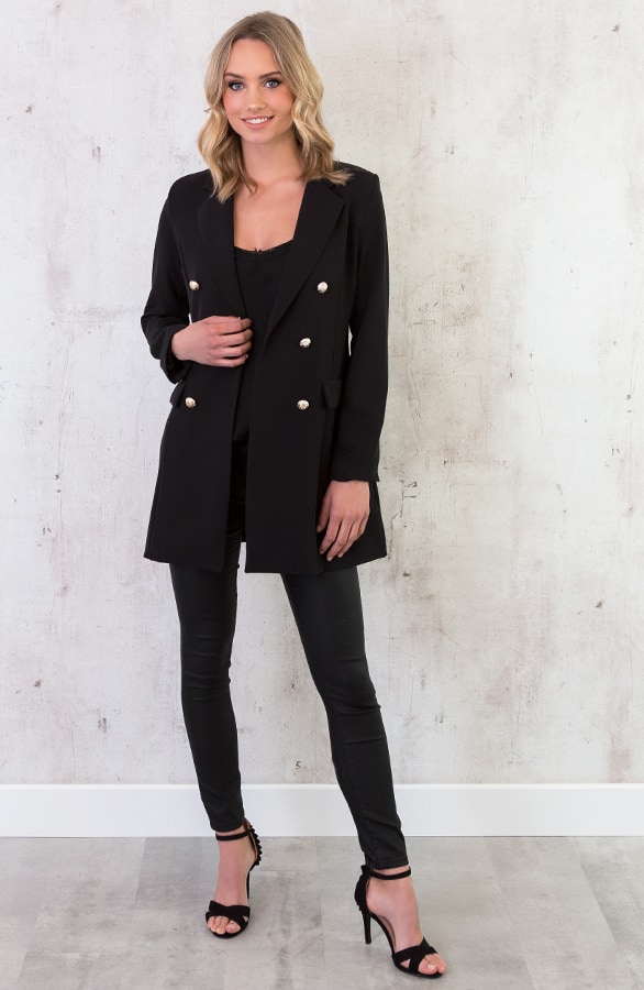 Lange Blazer Button Zwart – shoparchief, foto 3