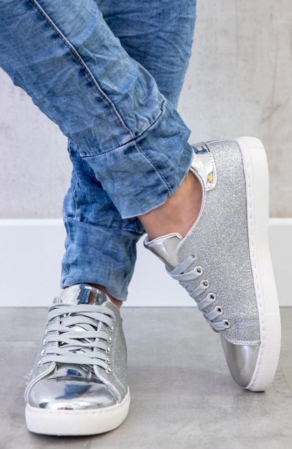 Glitter Sneakers Metallic Grijs – shoparchief