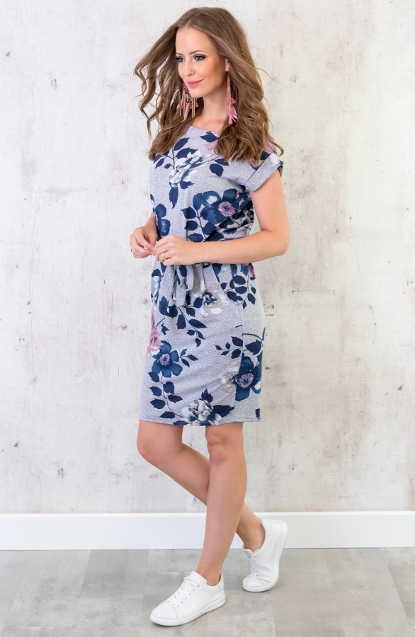 Strik Jurk Bloemen Grijs – shoparchief, foto 3