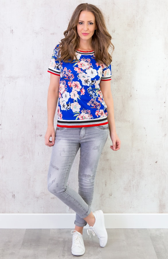 Bloemen Top Met Bies Kobalt – shoparchief, foto 4
