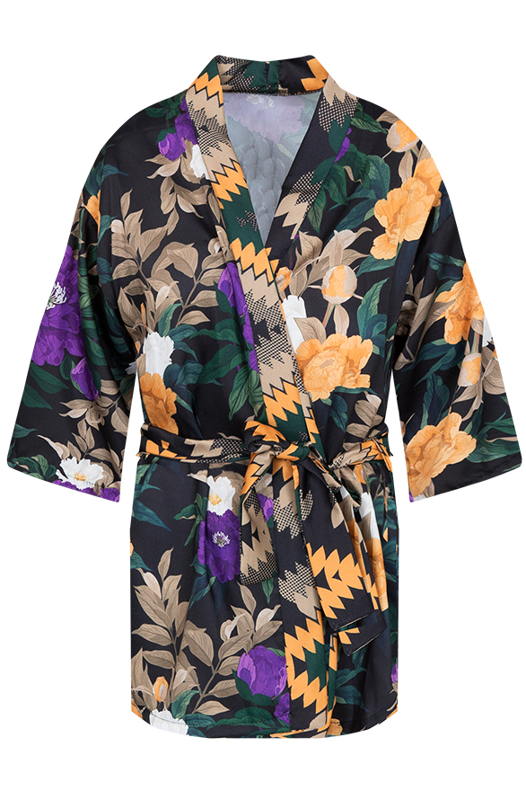 Kimono Bloemen Zwart – shoparchief