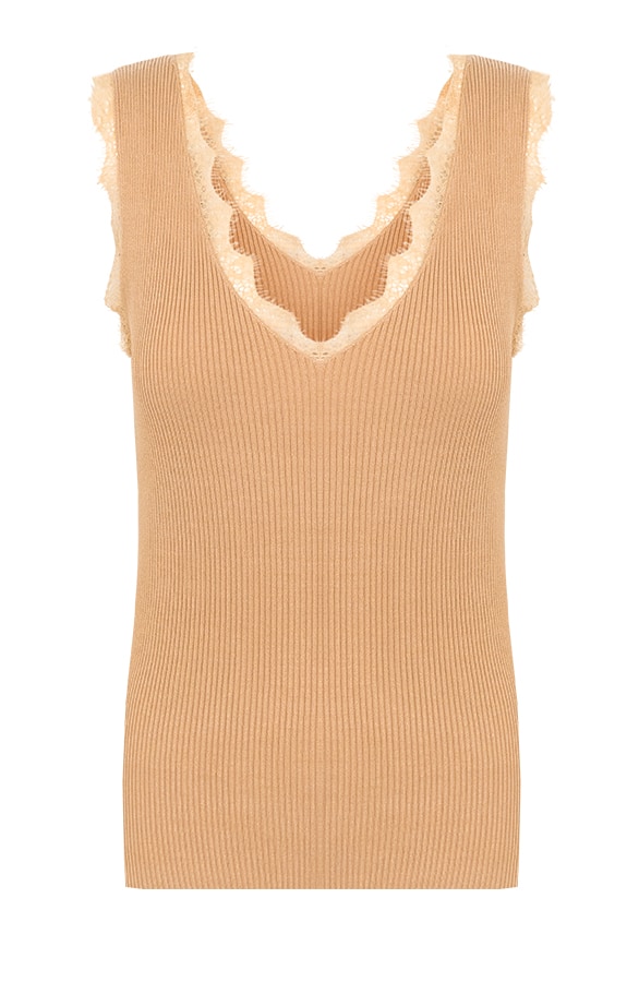 Luxe Rib Kanten Top Camel – shoparchief