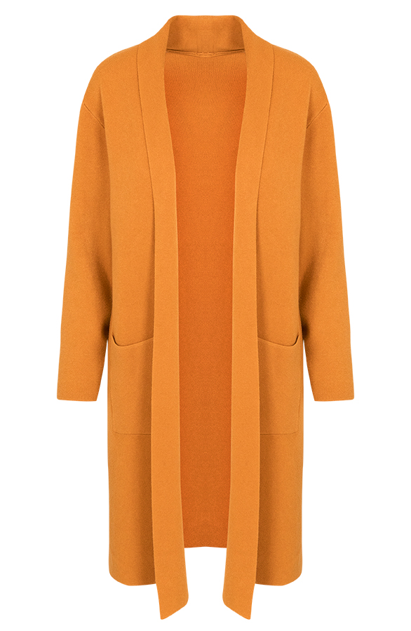 Maxi Vest Gebreid Mosterdgeel – shoparchief