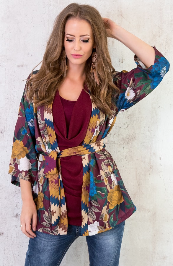 Kimono Bloemen Bordeaux – shoparchief, foto 2