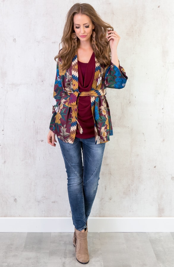 Kimono Bloemen Bordeaux – shoparchief, foto 3