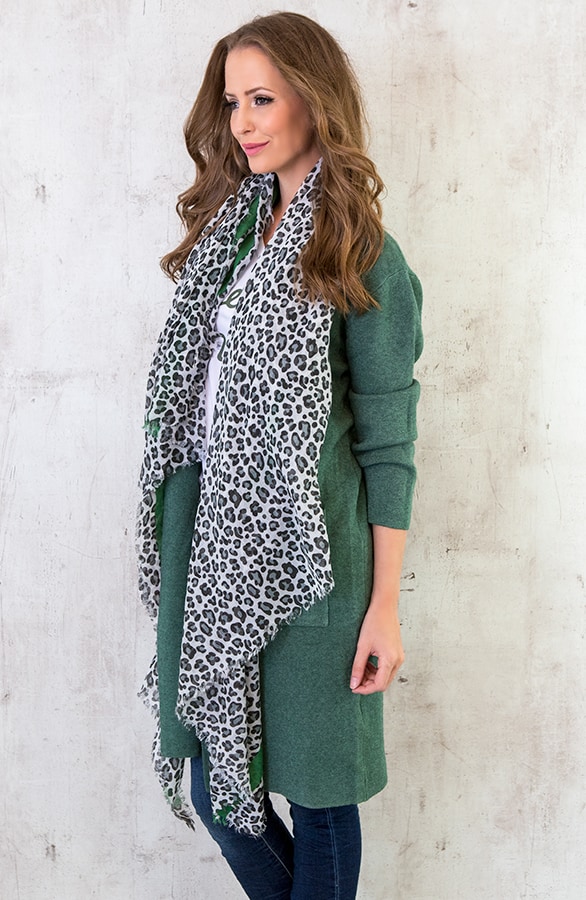 Leopard Sjaal Bies Groen – shoparchief, foto 3