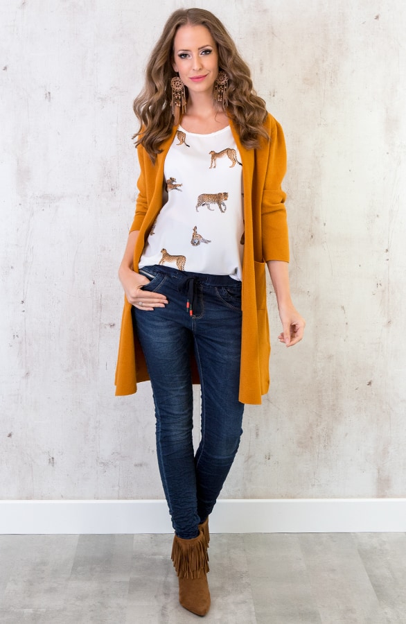 Maxi Vest Gebreid Mosterdgeel – shoparchief, foto 4