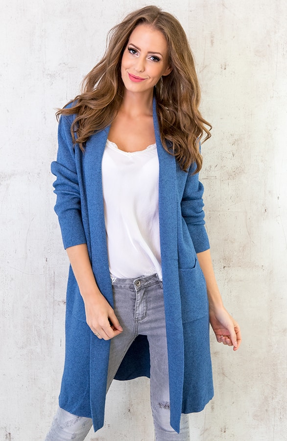 Maxi Vest Gebreid Jeansblauw – shoparchief, foto 2