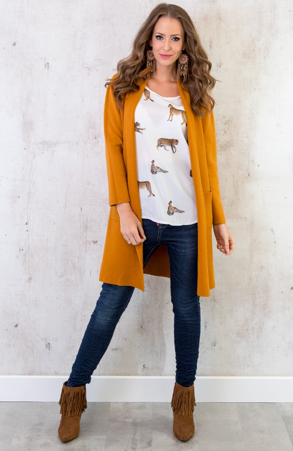 Maxi Vest Gebreid Mosterdgeel – shoparchief, foto 5