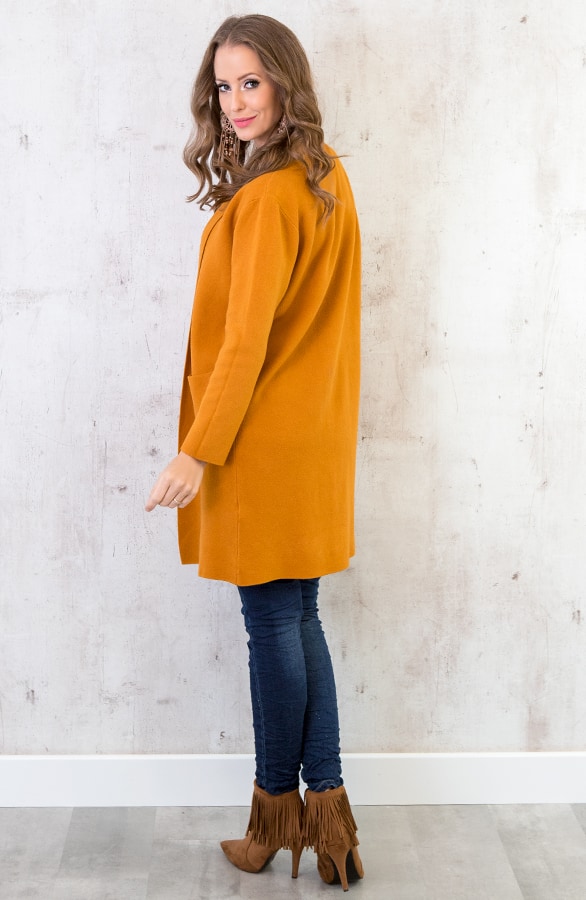 Maxi Vest Gebreid Mosterdgeel – shoparchief, foto 3