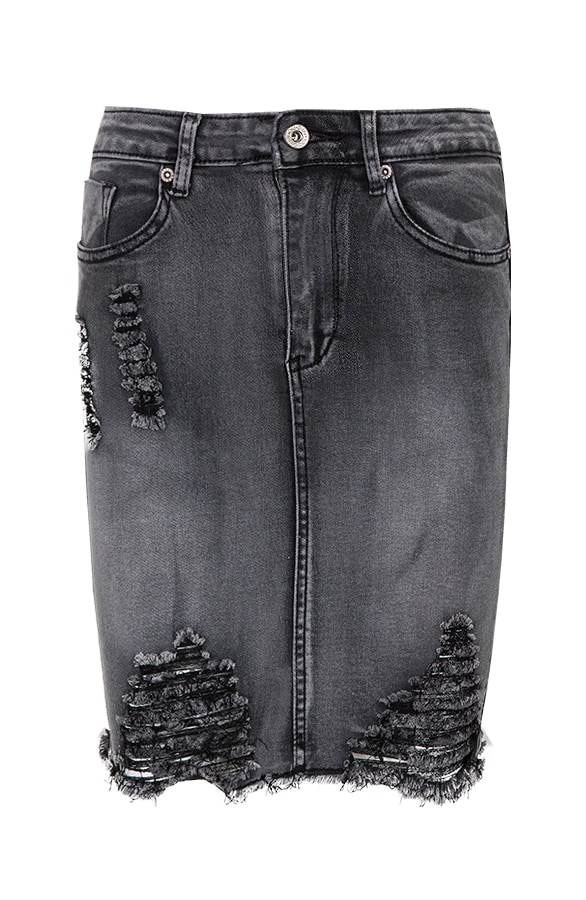 Damaged Spijkerrok Grijs – shoparchief