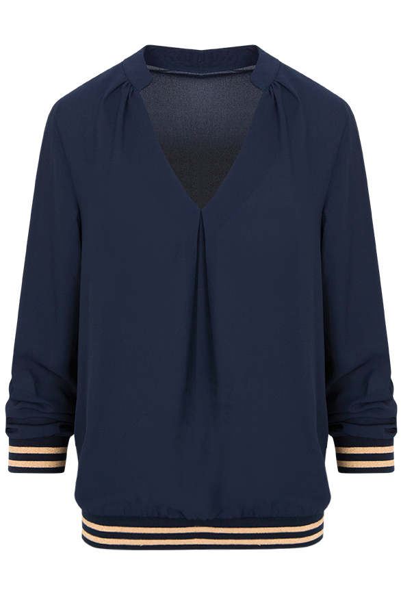 Deluxe Blouse Met Bies Marineblauw – shoparchief
