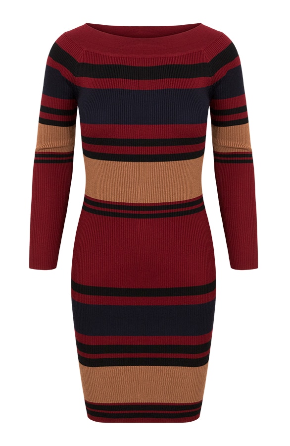 Gestreepte Stretch Jurk Cognac – shoparchief