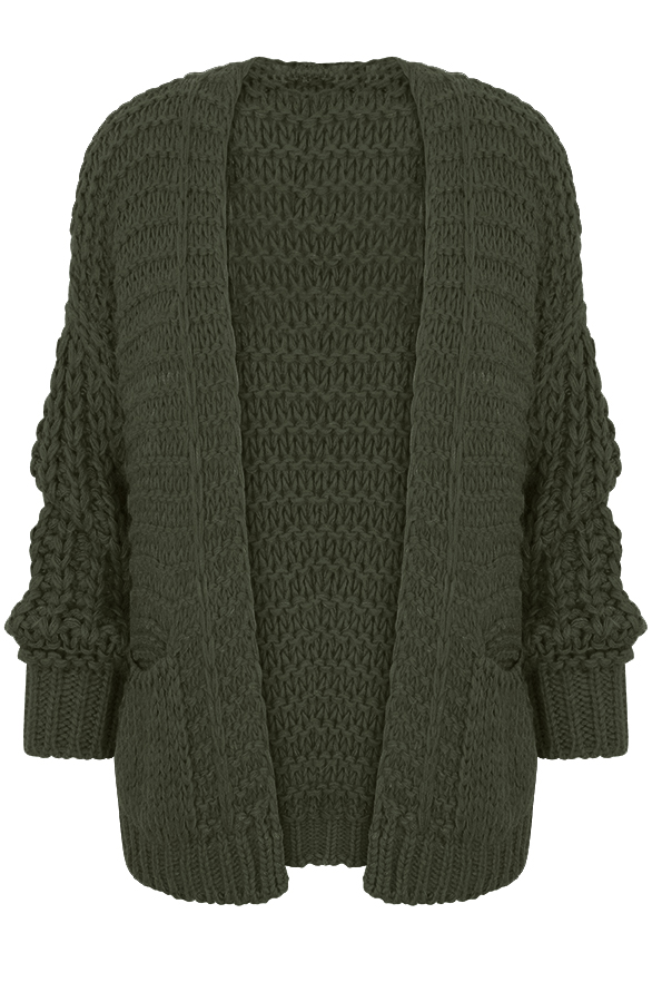 Grof Gebreid Vest Legergroen – shoparchief