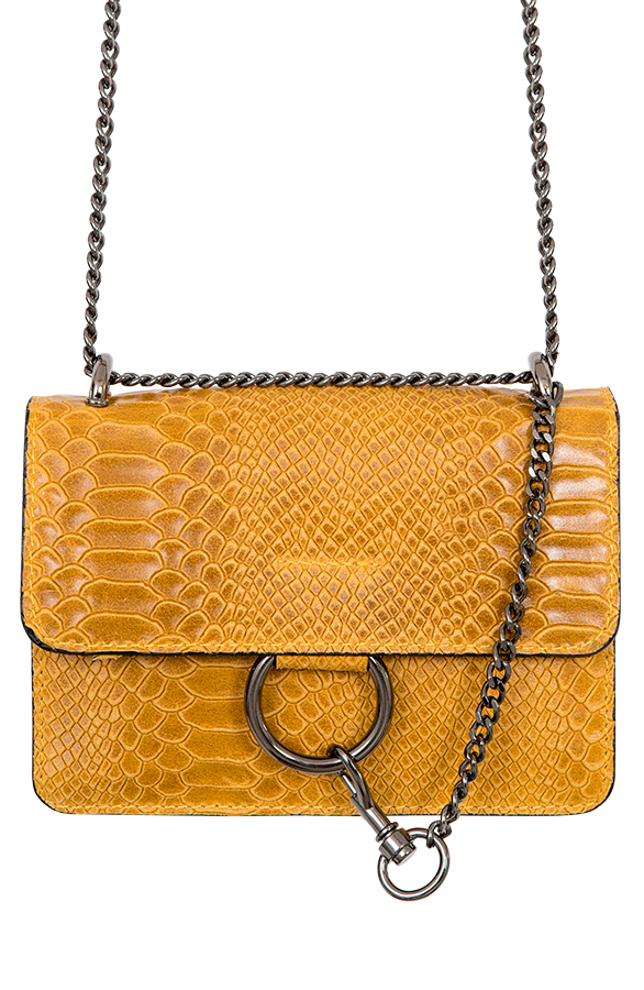 Leren Slangenprint Tas Okergeel – shoparchief
