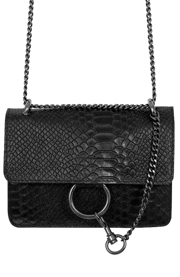 Leren Slangenprint Tas Zwart – shoparchief