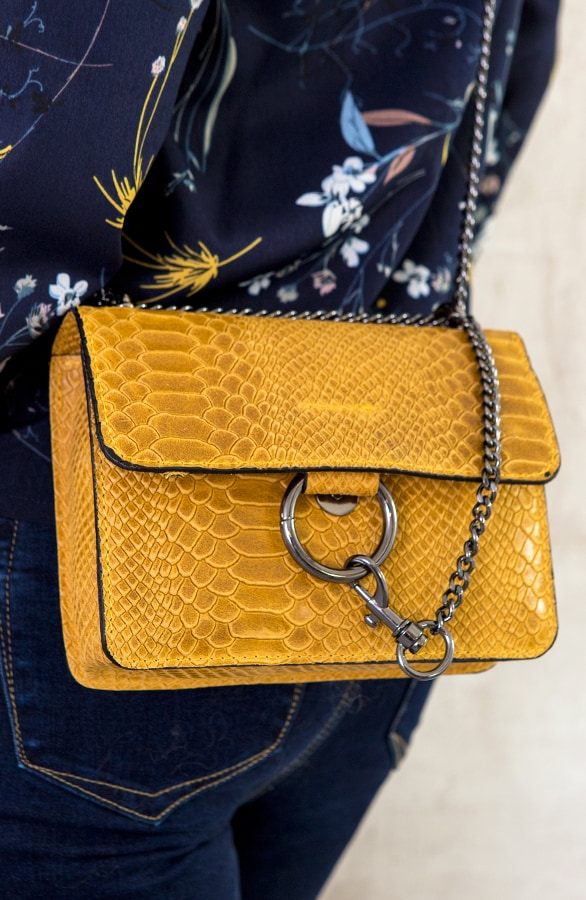 Leren Slangenprint Tas Okergeel – shoparchief, foto 2