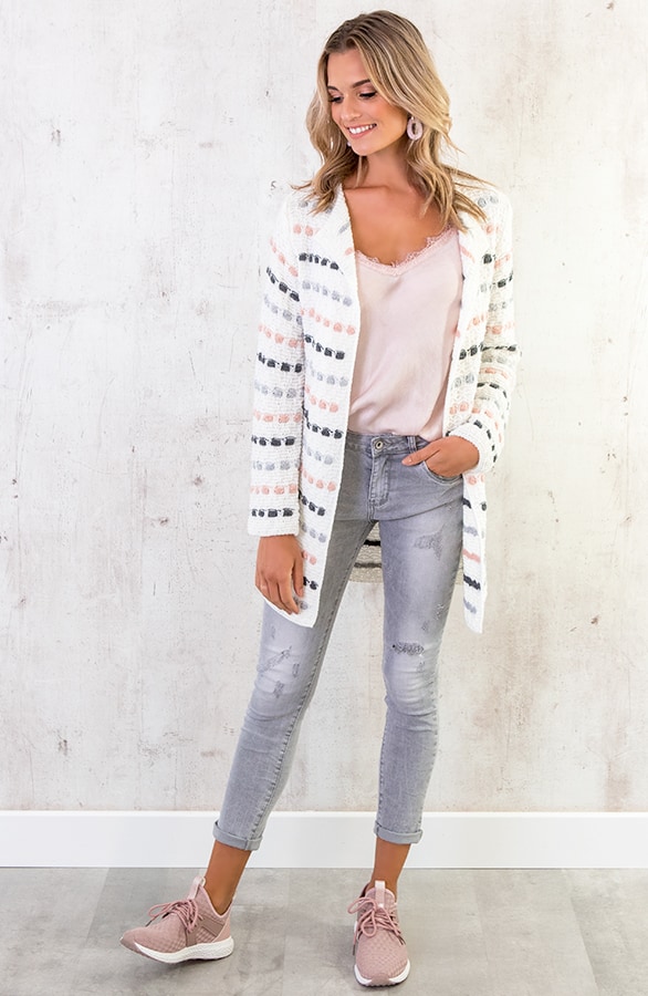 Gebreid Strepen Vest Creme – shoparchief, foto 3
