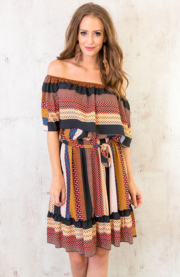 Noa Patchwork Jurk Cognac – shoparchief, foto 6