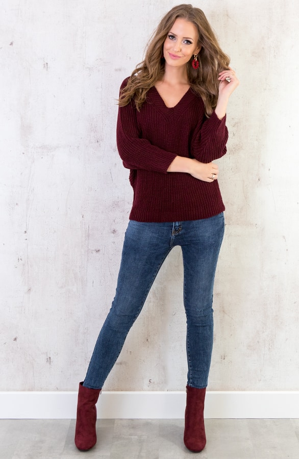 Gebreide Basic Trui Bordeaux – shoparchief, foto 3