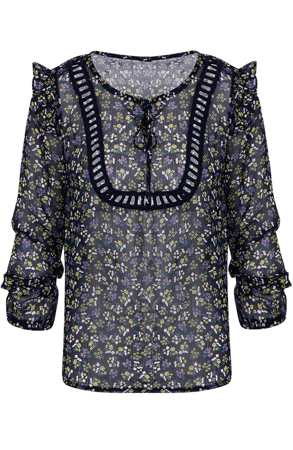 Bloemen Blouse Chiffon Marine – shoparchief, foto 3