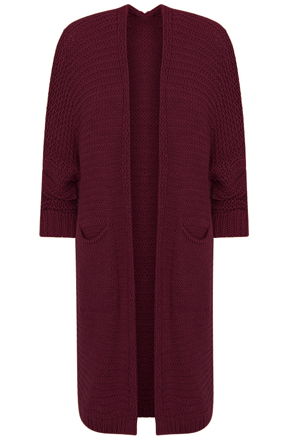 Gebreid Lang Vest Bordeaux – shoparchief