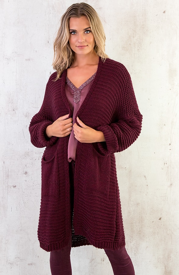 Gebreid Lang Vest Bordeaux – shoparchief, foto 2