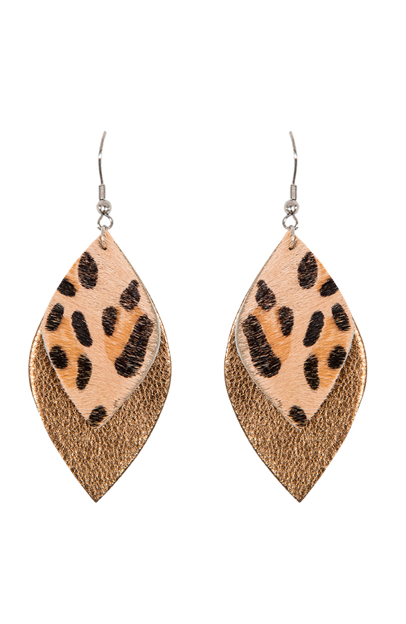 Leopard Oorbellen Blad Camel – shoparchief
