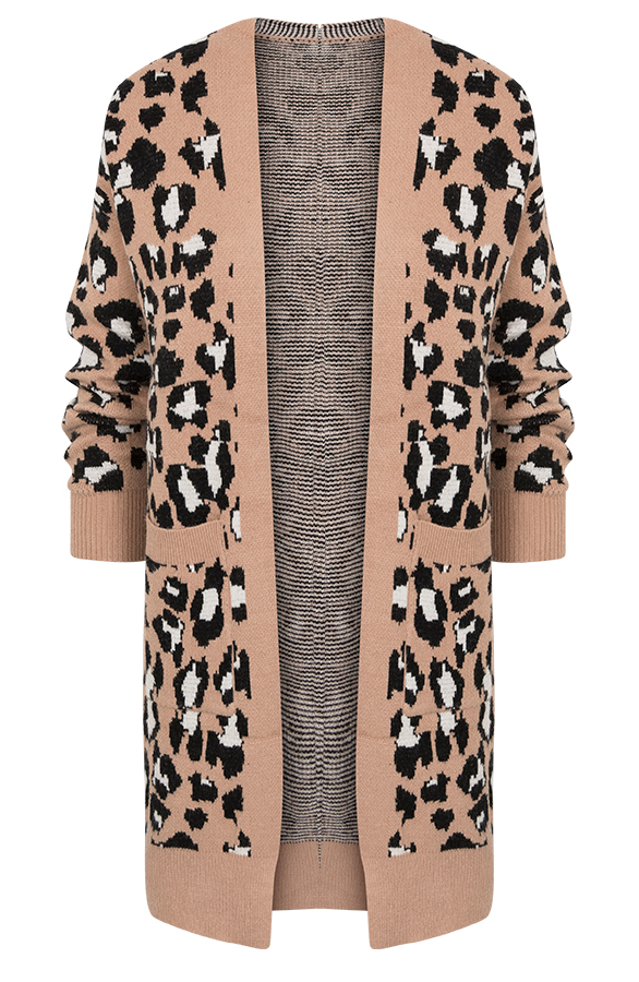 Leopard Vest Lang Camel – shoparchief