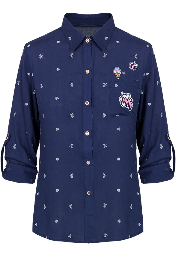 Patches Blouse Marineblauw – shoparchief