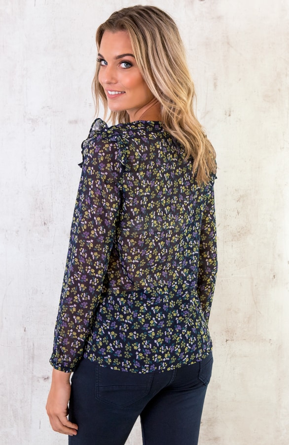 Bloemen Blouse Chiffon Marine – shoparchief, foto 4