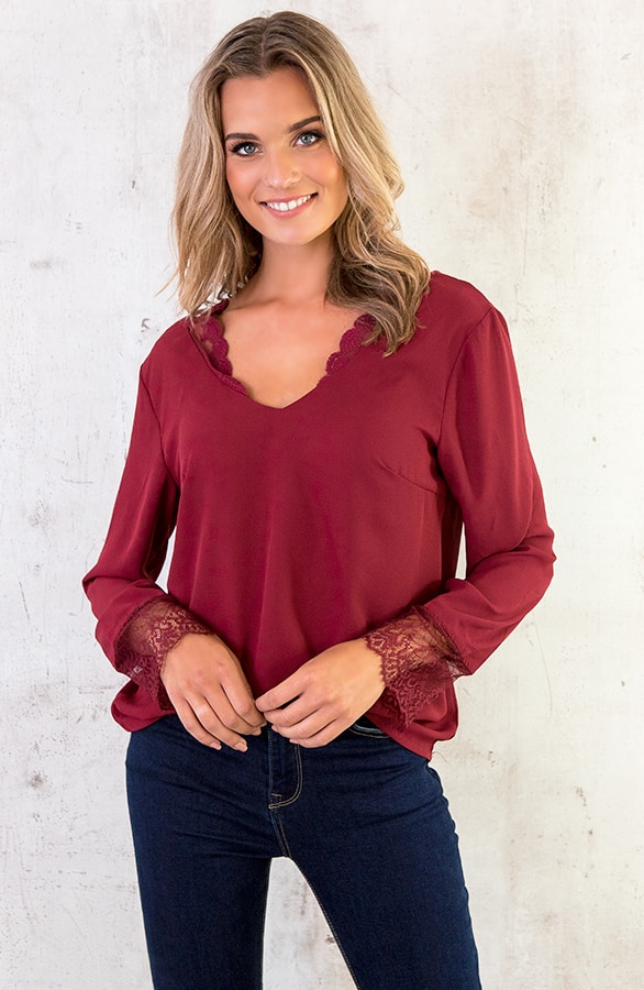 Romance Lace Blouse Bordeaux – shoparchief, foto 6