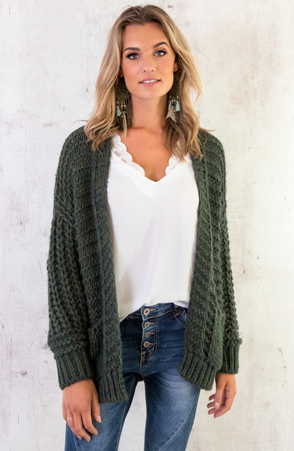 Grof Gebreid Vest Legergroen – shoparchief, foto 2