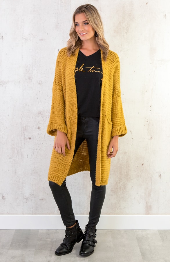 Gebreid Vest Lang Okergeel – shoparchief, foto 4