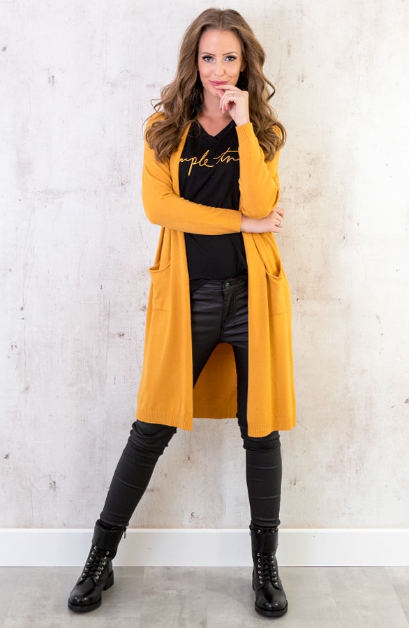 Long Jersey Cardigan Okergeel – shoparchief, foto 5