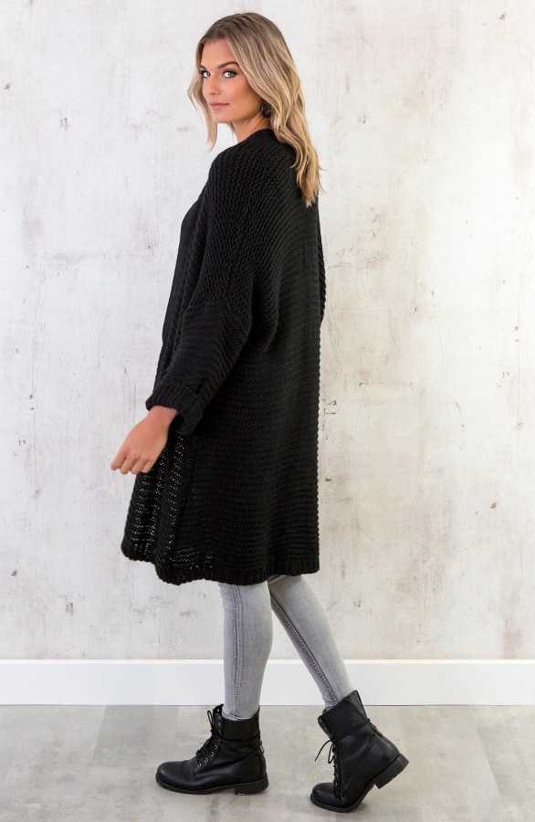 Vest Gebreid Lang Zwart – shoparchief, foto 3