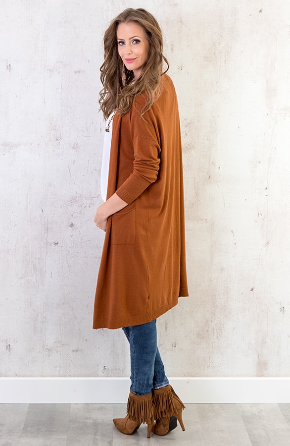 Long Jersey Cardigan Cognac – shoparchief, foto 5