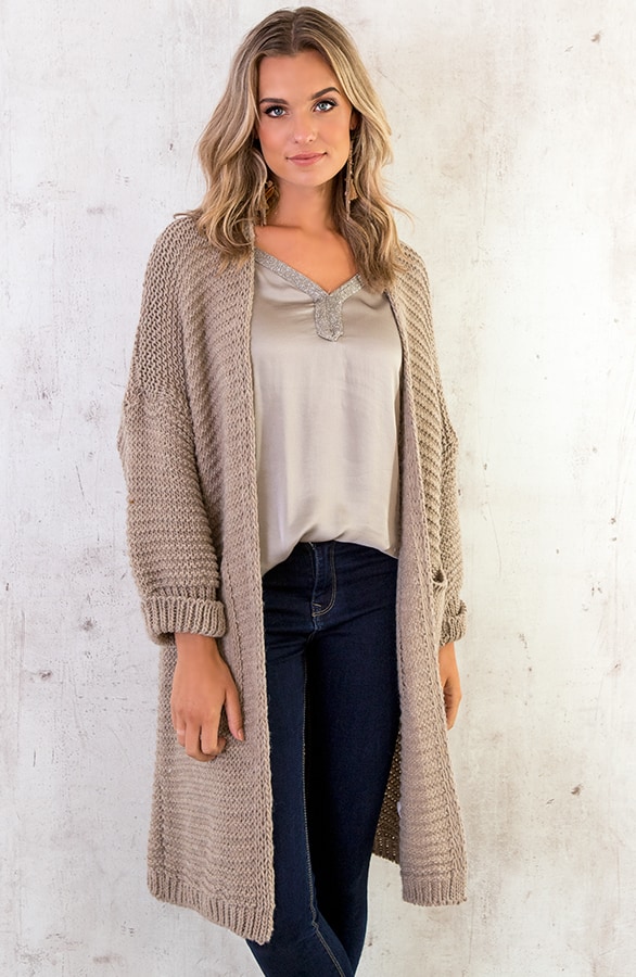 Gebreid Vest Lang Taupe – shoparchief, foto 2