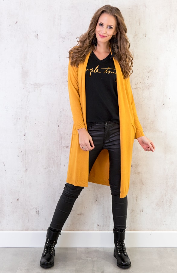 Long Jersey Cardigan Okergeel – shoparchief, foto 2