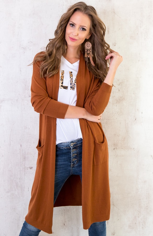 Long Jersey Cardigan Cognac – shoparchief, foto 2