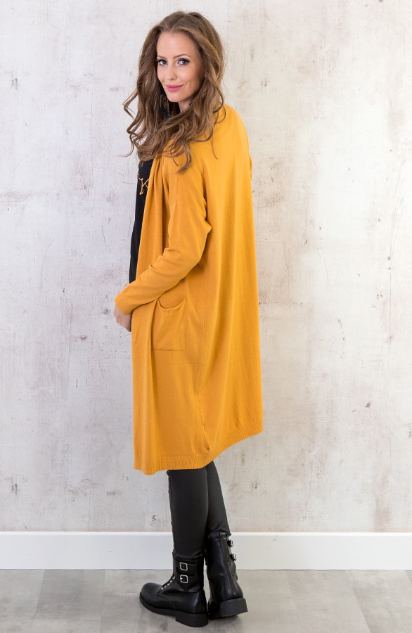 Long Jersey Cardigan Okergeel – shoparchief, foto 3