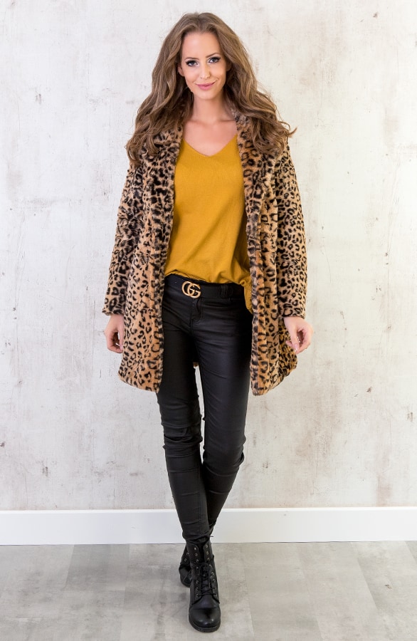 Leopard Luxury Coat Bruin – shoparchief, foto 3