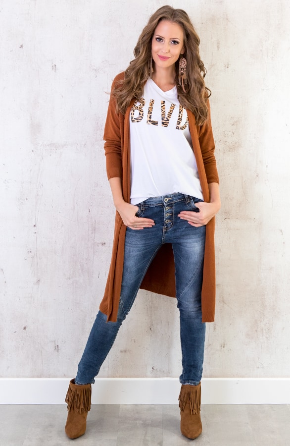 Long Jersey Cardigan Cognac – shoparchief, foto 3